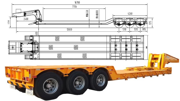 60 Ton Lowboy Trailer Truck for Sale in Ghana | Lowboy Semi Trailer