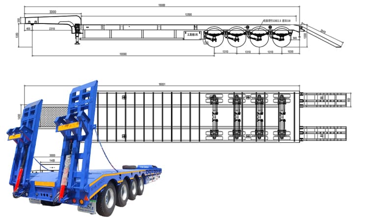 4 Axle 100 Ton Lowbed Semi Trailer for Sale in Ghana